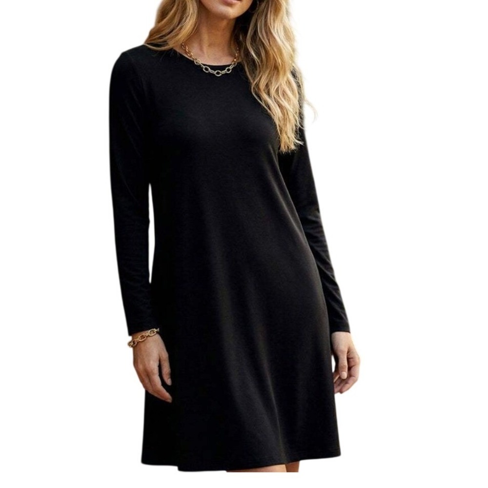 Karen Kane Womens Black Long Sleeve A-Line Jersey Dress 4L13152 XS Made in USA